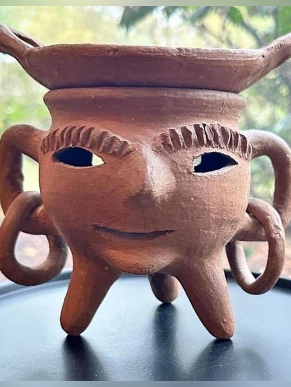 Vintage Handmade Pottery Nicaraguan Terracotta Face pot folk art potpourri